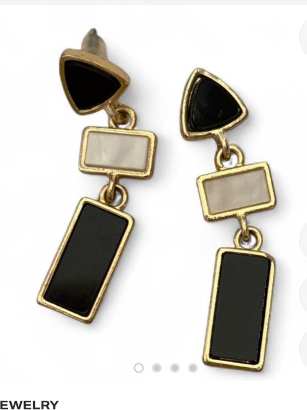 Gold-Tone Black & Cream Geometric Drop Earrings